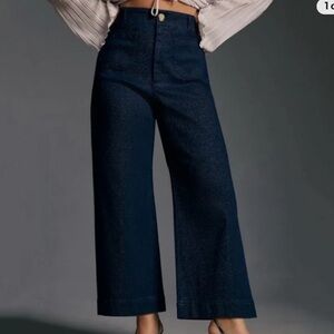 Anthropologie The Colette Maeve Sparkle Denim Cropped Wide Leg Jeans Size 32